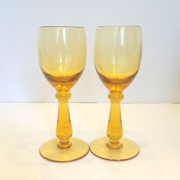 Vintage MCM Boho Pair of Amber Liqueur Shot Glasses - Picture 3 of 7
